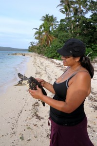 2015.7.18 SJ releases turtle into the Ocean, Tranquilty Resort, Moso island, Vanuatu